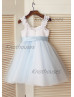 Ivory Satin Sky Blue Tulle Ruffle Straps Flower Girl Dress 